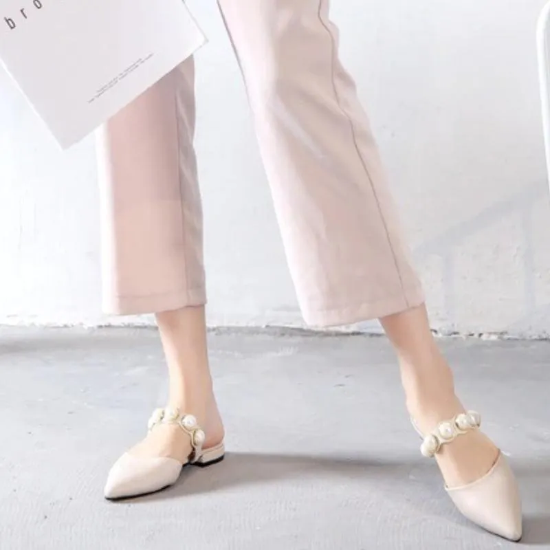 Sophisticated Pointed Toe Pearl Slides