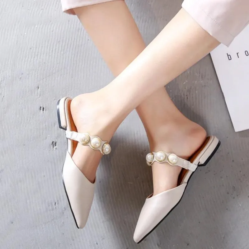 Sophisticated Pointed Toe Pearl Slides