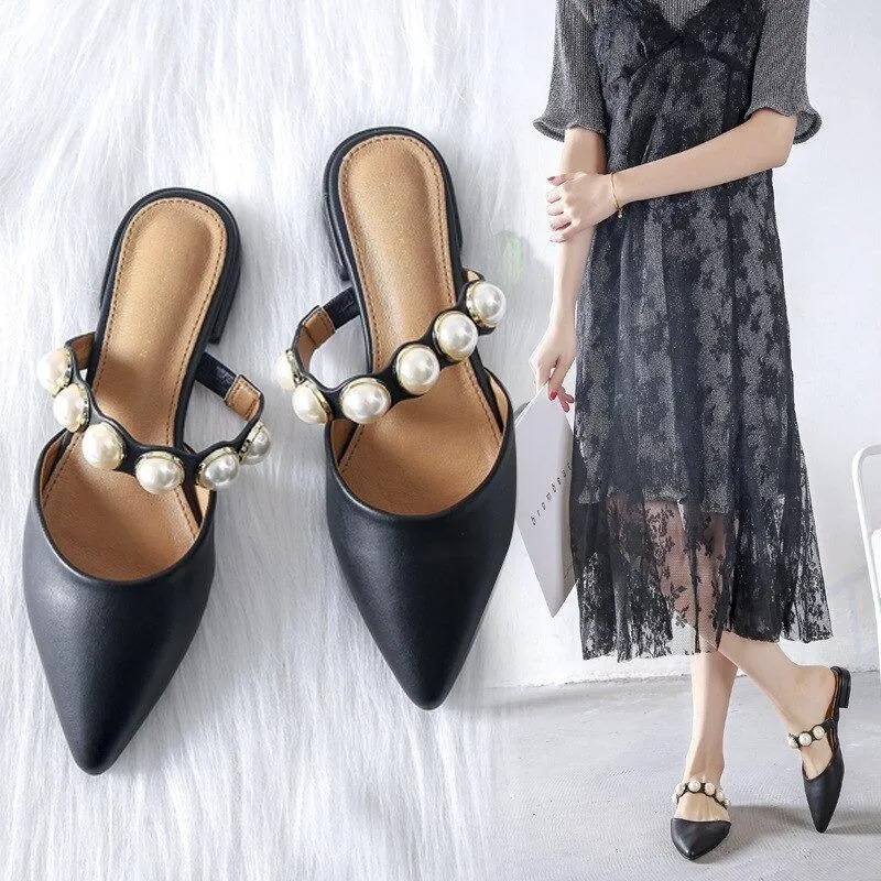 Sophisticated Pointed Toe Pearl Slides