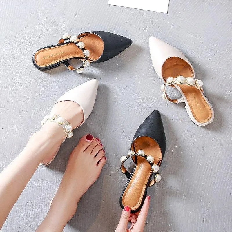 Sophisticated Pointed Toe Pearl Slides