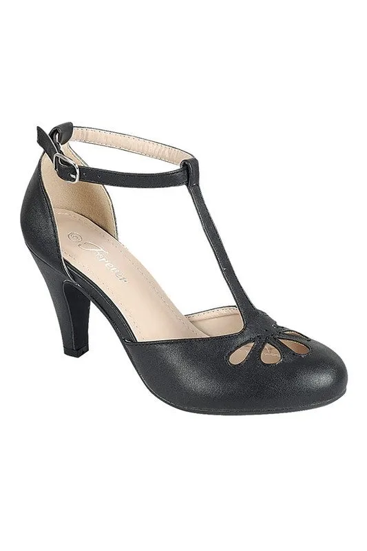 T-Strap Heel in Black - Size 5 1/2