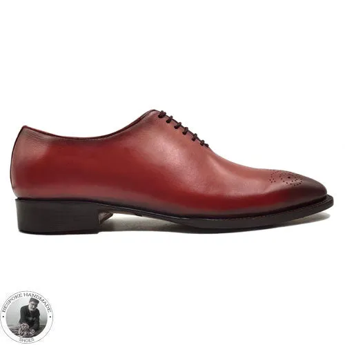 Tailor Made Red Leather Black Shaded Shoe, Wholecut Brogue Fashion Shoes For Men's