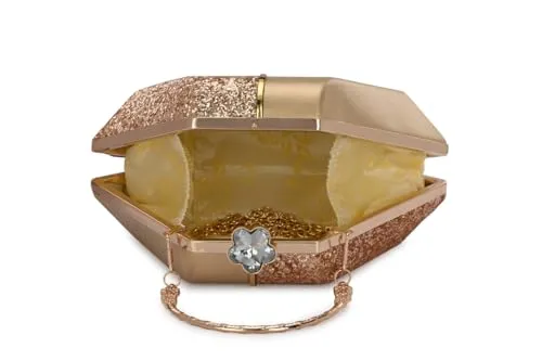 TOOBA Women's Gold Handcrafted Beautiful Design Bling Box Clutch Bag