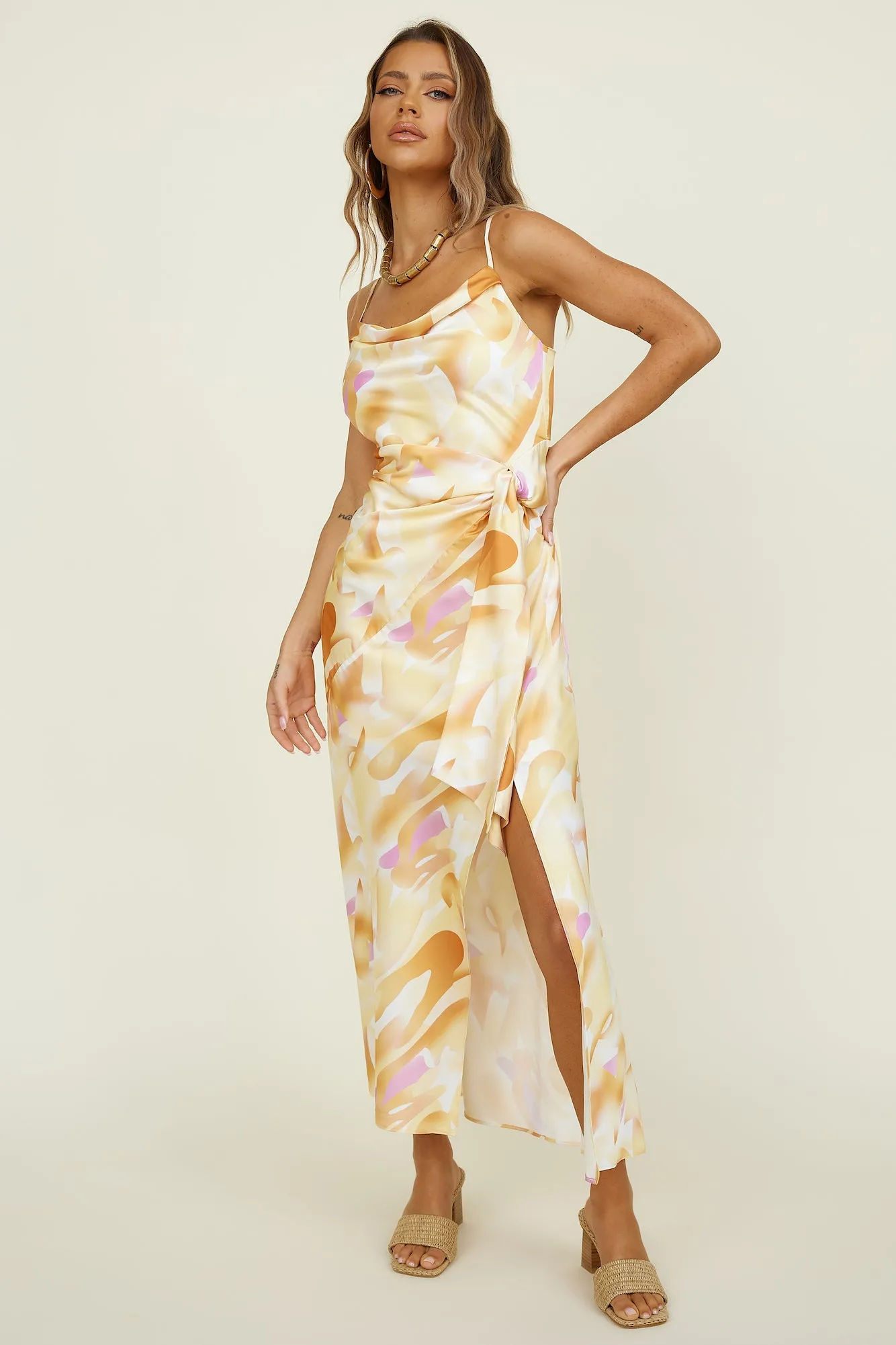 Tropical Palms Maxi Dress Yellow