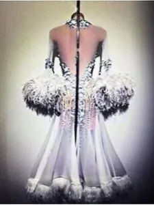 White Feather Accent International Ballroom Dance Dress