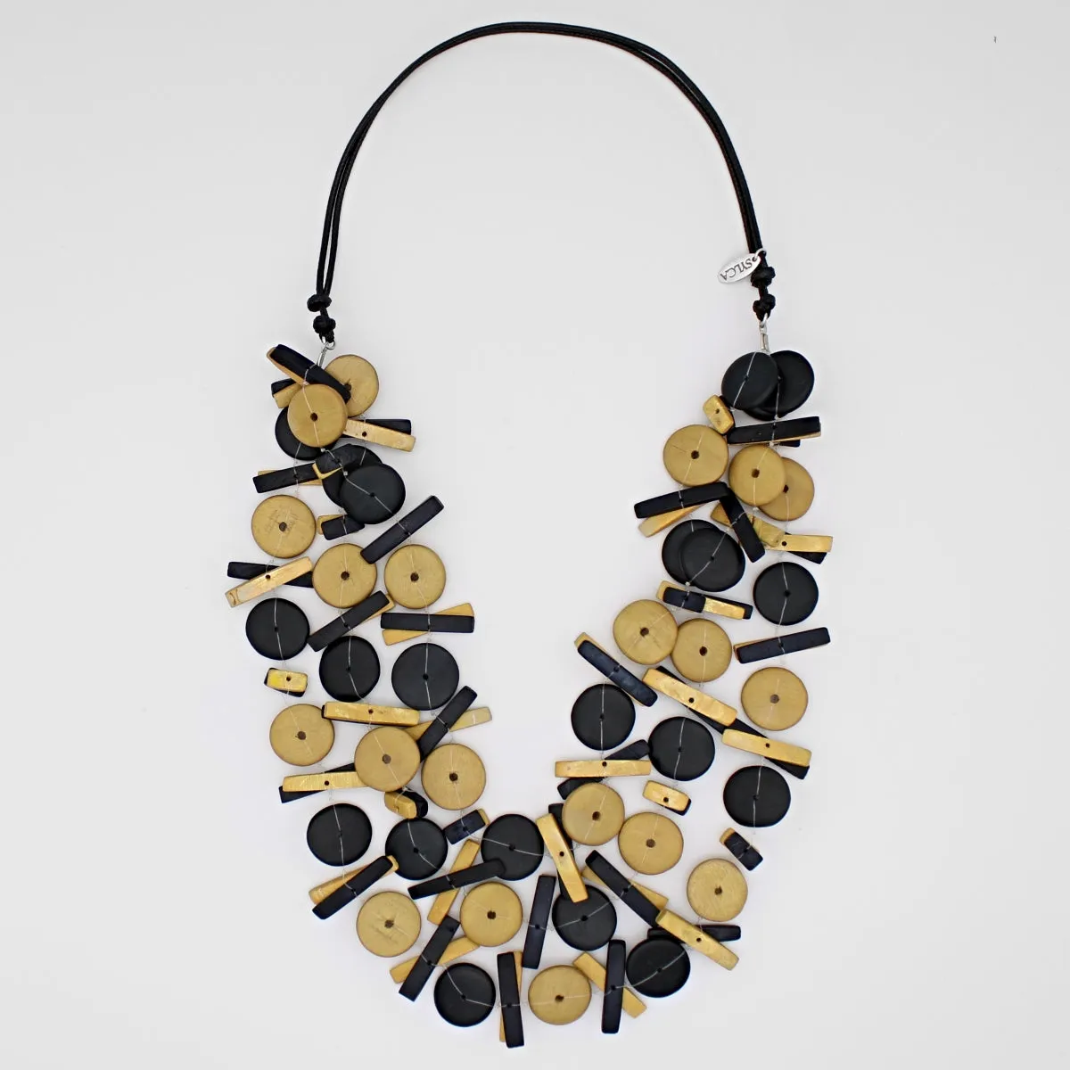 Yellow and Black Triple Strand Elaine Statement Necklace